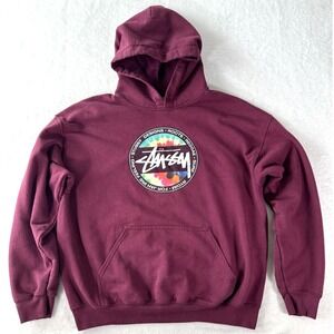 Stussy Hoodie Men Large Maroon Roots Reggae Skater Streetwear Y2K